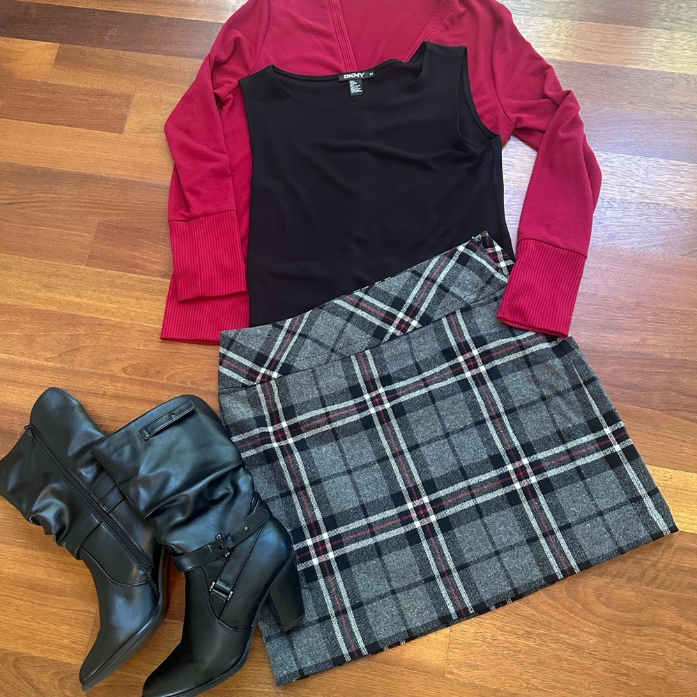 Eddie Bauer Gray Plaid Wool Blend Skirt